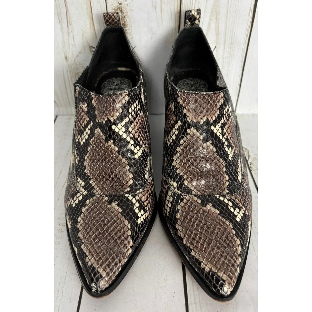 Vince Camuto Snake Print‎ Western Booties Block Heel Pointed Toe Ankle Boots 7M